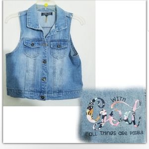 Upcycled denim vest with lovely phrase